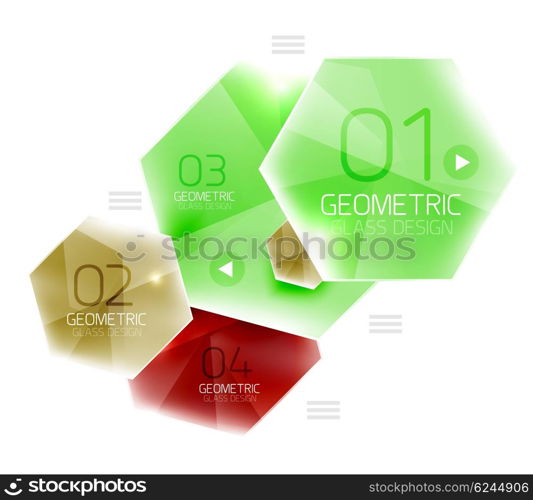 Glass color hexagons. Glass color hexagons. Glossy plastic hexagon design with text