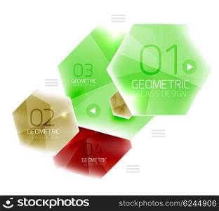 Glass color hexagons. Glass color hexagons. Glossy plastic hexagon design with text