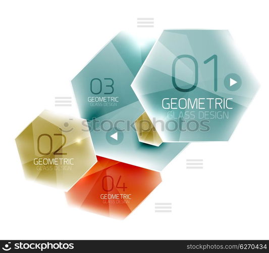 Glass color hexagons. Glass color hexagons. Glossy plastic hexagon design with text