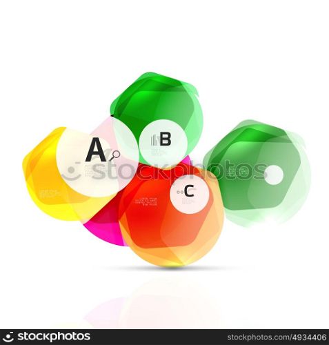Glass color hexagons. Glossy plastic hexagon design with text. Glass color hexagons. Glossy plastic hexagon design with text and option infographics