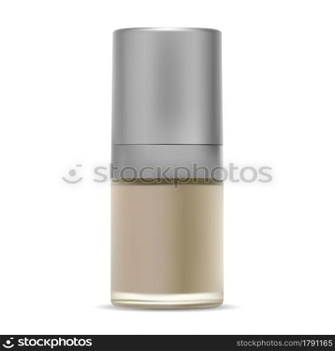 Glass cosmetic bottle mockup. Beauty cream vector design. Makeup toner container. Premium face foundation product, round cylinder bottle design. Glass cosmetic bottle mockup. Beauty cream, polish
