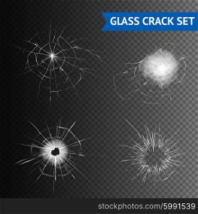 Glass Crack Images Set. Set of different types of glass crack on seamless background graphic isolated vector illustration