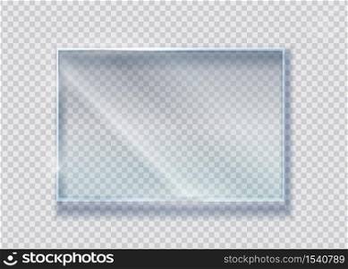 Glass crystal banner. Vector realistic clear rectangle clear window. Transparence isolated materials plastic or glass on transparent background. Glass crystal banner. Vector realistic clear rectangle clear window. Transparence isolated materials