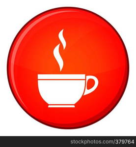 Glass cup of tea icon in red circle isolated on white background vector illustration. Glass cup of tea icon, flat style