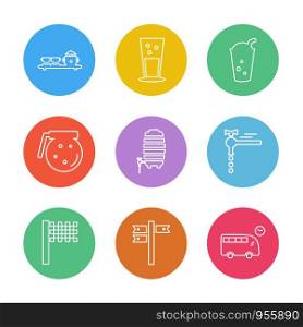 glass , directions , bus ,multimedia , camera , user interface , technology , summer , drink , food , board , drinks , tv , bottle , telephone , internet , zoom in , zoom out , icon, vector, design, flat, collection, style, creative, icons
