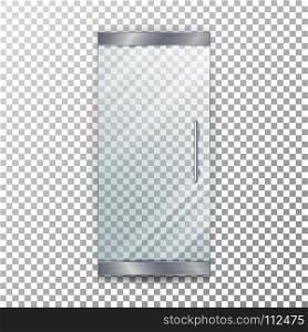 Glass Door Transparent Vector. Architectural interior symbol With Soft Shadow In Front Isolated On Checkered Background. Glass Door Transparent Vector. Architectural interior symbol With Soft Shadow In Front On Checkered Background