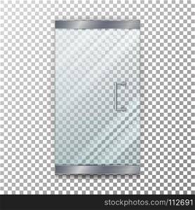 Glass Door Transparent Vector. Realistic Store Glass Door For Market And Fashion Boutique On Checkered Background. Glass Door Transparent Vector. Realistic Store Glass Door For Market And Fashion Boutique. Checkered Background