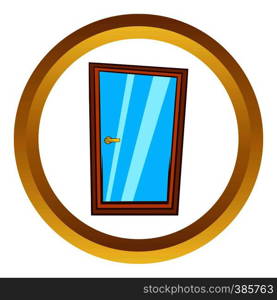 Glass door vector icon in golden circle, cartoon style isolated on white background. Glass door vector icon, cartoon style