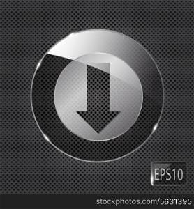 Glass download button icon on metal background. Vector illustration..
