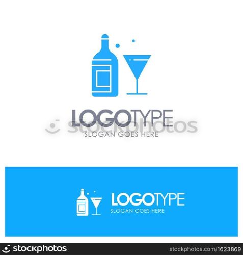 Glass, Drink, Bottle, Wine Blue Solid Logo with place for tagline