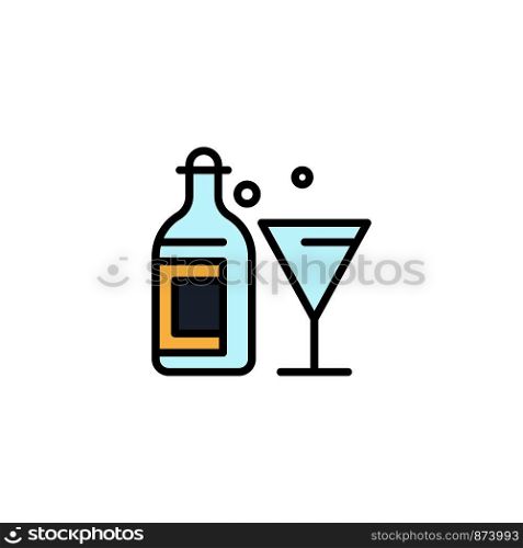 Glass, Drink, Bottle, Wine Business Logo Template. Flat Color