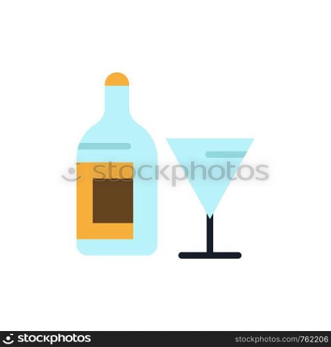 Glass, Drink, Bottle, Wine Flat Color Icon. Vector icon banner Template