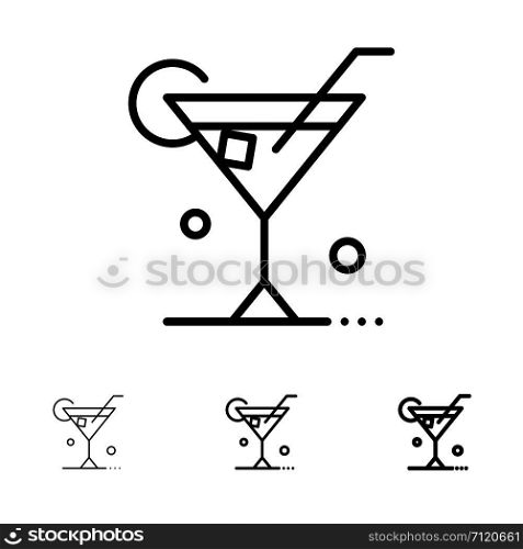Glass, Drink, Wine, Spring Bold and thin black line icon set
