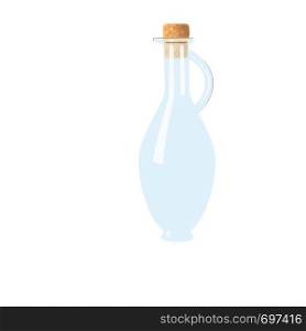 Glass empty flagon with cork, handle. tranparent icy-white decanter on white background. Flask for juice, wine, beer, spirits, oil, alcohol, beverages. Pitcher. print, poster label tag copy space. Glass empty flagon with cork, handle. tranparent icy-white decanter on white background