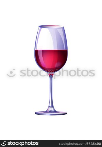 Glass filled with alcoholic drink which is red wine, closeup of picture represented on vector illustration isolated on white background. Glass Filled with Drink on Vector Illustration