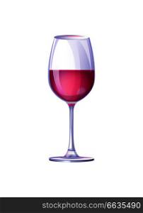 Glass filled with alcoholic drink which is red wine, closeup of picture represented on vector illustration isolated on white background. Glass Filled with Drink on Vector Illustration