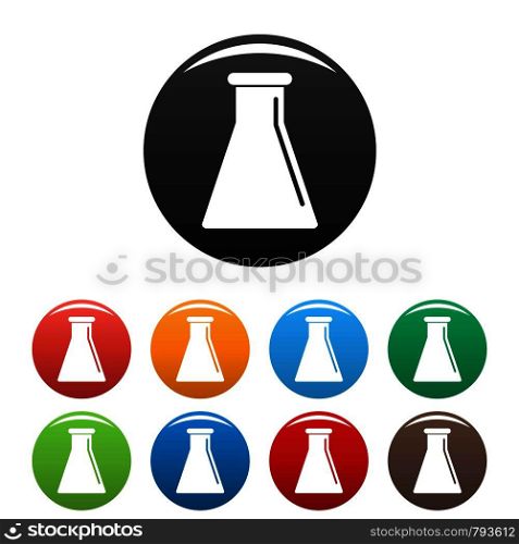 Glass flask icons set 9 color vector isolated on white for any design. Glass flask icons set color
