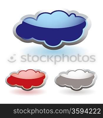 Glass fluffy colored clouds with shadow icon