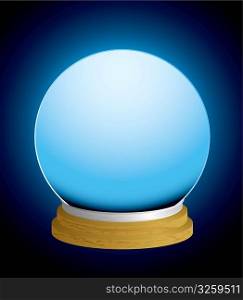 glass fortune teller crystal ball with glowing background and wood base