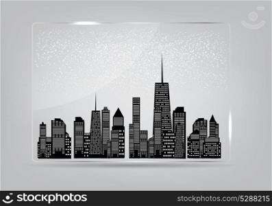Glass frame with the city in the background. Vector illustration.