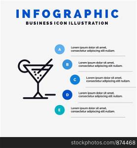 Glass, Glasses, Drink, Hotel Blue Infographics Template 5 Steps. Vector Line Icon template