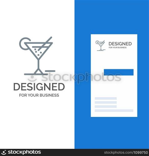 Glass, Glasses, Drink, Hotel Grey Logo Design and Business Card Template