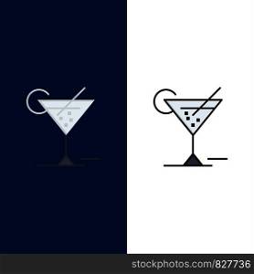 Glass, Glasses, Drink, Hotel Icons. Flat and Line Filled Icon Set Vector Blue Background