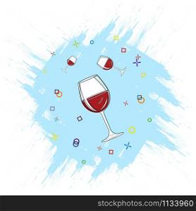 Glass glasses of different sizes with red wine with splash effect. Flat style isolated on white background for icons and emblems, design and decoration