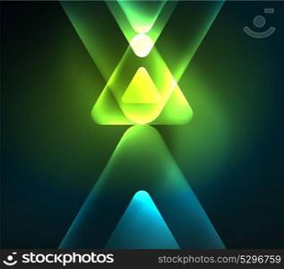 Glass glowing bright triangles on dark space design abstract background. Glass glowing bright triangles on dark space design abstract background. Vector illustration