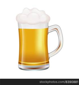 Glass goblet with beer. Full glass with foamy beer isolated on white background. Vector illustration.. Full glass with foamy beer isolated on white