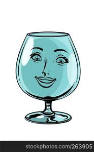 glass goblet woman face character. Comic cartoon pop art retro vector illustration drawing. glass goblet woman face character