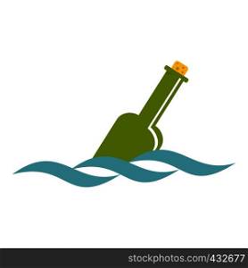 Glass green bottle in a water icon flat isolated on white background vector illustration. Glass green bottle in a water icon isolated