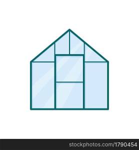 Glass greenhouse front view isolated on white background. Garden construction for growing plants. Vector cartoon illustration.. Glass greenhouse front view isolated on white background. Garden construction for growing plants. Vector cartoon illustration