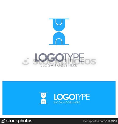 Glass, Hour, Loading Blue Solid Logo with place for tagline