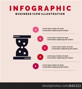 Glass, Hour, Watch Solid Icon Infographics 5 Steps Presentation Background