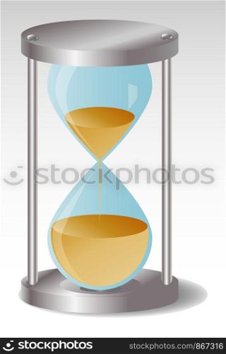 Glass Hourglass with metal hats, Two thirds of the sand flowed out. Glass Hourglass with metal hats, leaking sand