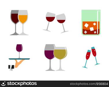 Glass icon set. Flat set of glass vector icons for web design isolated on white background. Glass icon set, flat style
