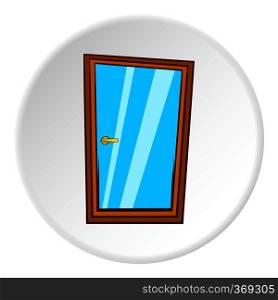 Glass interior door icon in cartoon style on white circle background. Interior design symbol vector illustration. Glass interior door icon, cartoon style