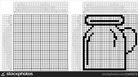 Glass Jar Icon Nonogram Pixel Art, Cylindrical Container Icon, Vector Art Illustration, Logic Puzzle Game Griddlers, Pic-A-Pix, Picture Paint By Numbers, Picross
