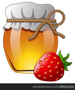 Glass jar of honey with strawberry