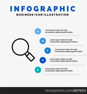 Glass, Look, Magnifying, Search Line icon with 5 steps presentation infographics Background
