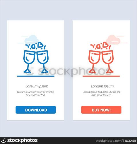 Glass, Love, Drink, Wedding Blue and Red Download and Buy Now web Widget Card Template