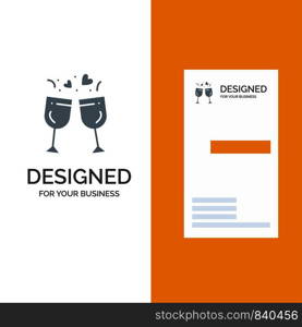 Glass, Love, Drink, Wedding Grey Logo Design and Business Card Template