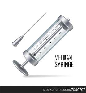 Glass Medical Syringe Isolated Vector. Glass Medical Syringe Isolated Vector. 3d Realistic