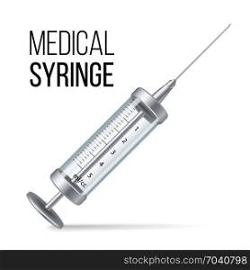 Glass Medical Syringe Isolated Vector.. Glass Medical Syringe Isolated Vector. 3d Realistic
