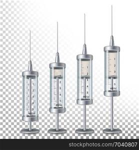Glass Medical Syringe Isolated Vector.. Glass Medical Syringe Isolated Vector. 3d Realistic