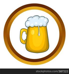 Glass mug of beer vector icon in golden circle, cartoon style isolated on white background. Glass mug of beer vector icon