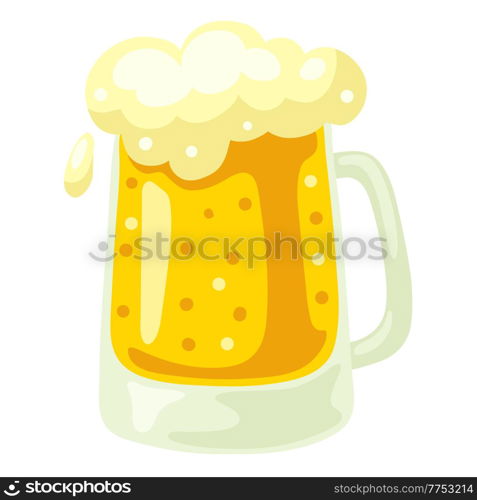 Glass mug with light beer and froth. Illustration for Oktoberfest or tradition festival.. Glass mug with light beer and froth. Illustration for Oktoberfest.