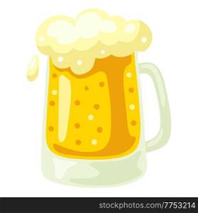 Glass mug with light beer and froth. Illustration for Oktoberfest or tradition festival.. Glass mug with light beer and froth. Illustration for Oktoberfest.