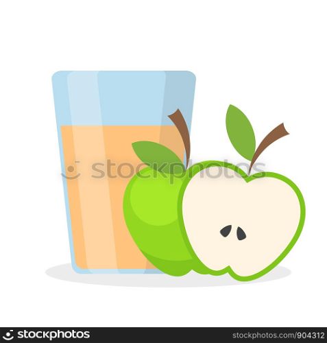 Glass of apple juice and half of green apple, stock vector illustration